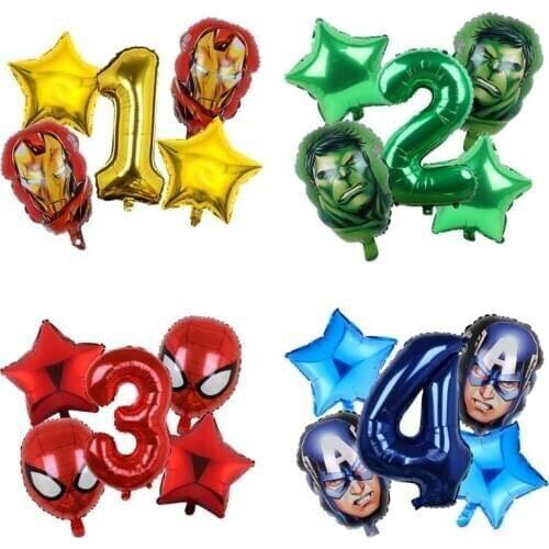 5pcs Marvel Spiderman Hulk Foil Balloons 32" Number Birthday Decoration Inflatable Baby Shower Kids Birthday Anniversaire