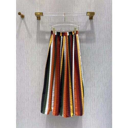 Runway Skirt Women 2021 Spring Summer Brand Designer Stripes Print Tie Dye Waist Elastic Skirt Female Pleated long Skirts