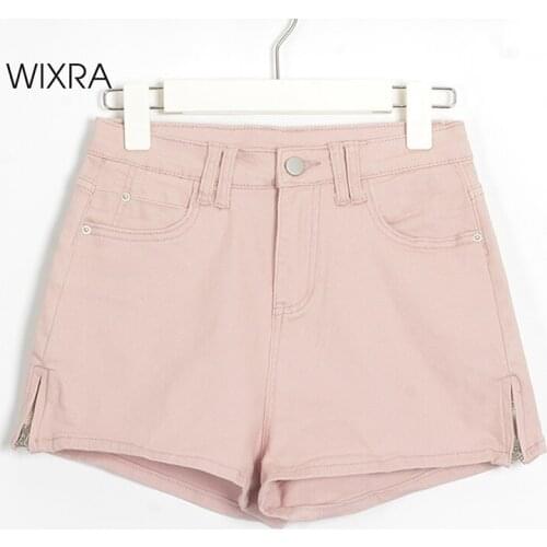 Wixra Solid Cotton Pink Zipper Shorts Womens Pockets High Waist Casual Streetwear 2021 Summer New Fashion