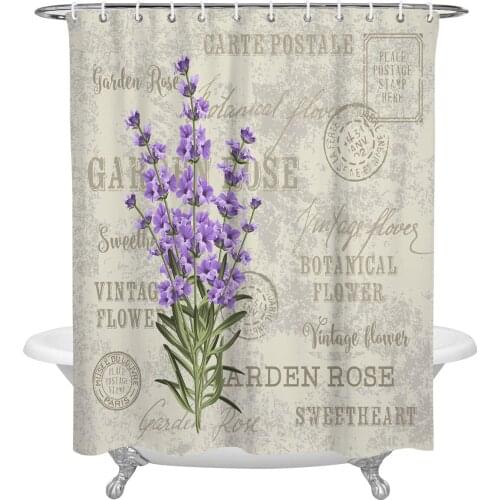 Lavender Purple Flowers Leaves Retro Shower Curtain Waterproof Polyester Fabric Shower Curtains Home Decoration Curtain