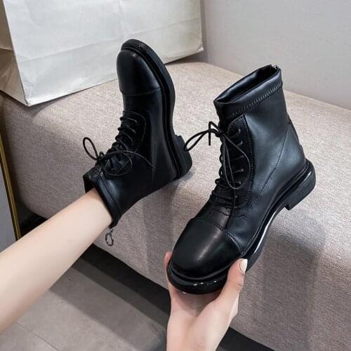 Boots Women New 2020 Shoes Round Toe Luxury Designer Booties Ladies Low Heels booties Rock Mid-Calf Mid Calf Autumn Rubber