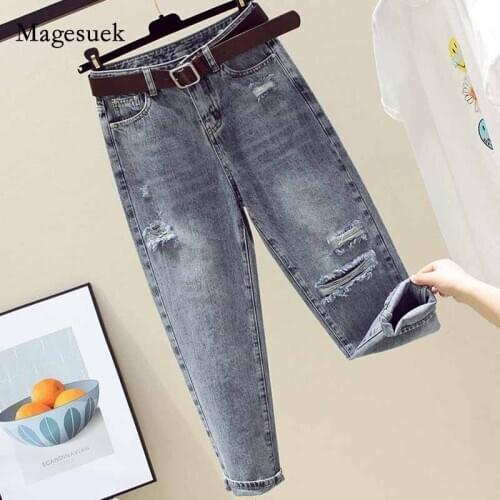 Women Jeans 2020 Autumn Denim Loose High Waist Jeans Woman Hole Cotton Pantalon Fashion Women Clothing New Style Trousers 10829