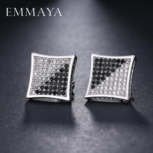EMMAYA Classic Square Design Sliver Color Princess-cut Big CZ Cubic Zirconia Wedding Stud Earrings for Women