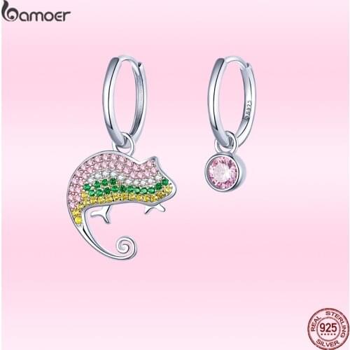 Bamoer GAE368 925 Sterling Silver Exquisite Chameleons Hoop Earrings Women Festival Gift Fine Jewelry Hypoallergenic Earrings