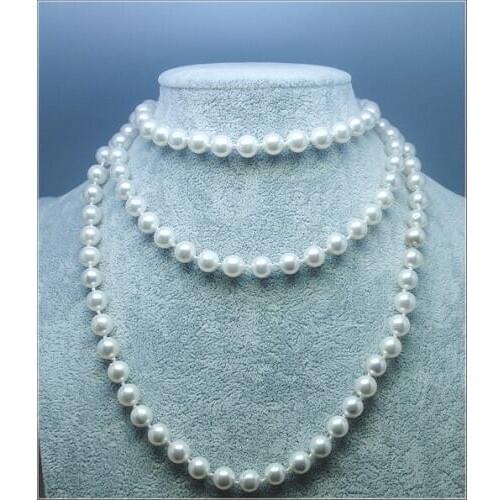 White Shell Women Necklace Sweater Necklaces Each Beads Knotted Handmade Jewelry 44.5 inch 8mm size make your own designs