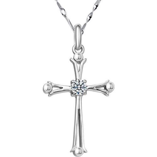 KOFSAC Hot 925 Sterling Silver Necklaces For Women Jewelry Fashion Zircon Round Cross Necklace Lady Anniversary Accessories Gift