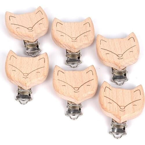 1 PC Nipple Chain Accessories Wooden Pacifier Clip Cute Fox-shaped Baby DIY Preferred B36E