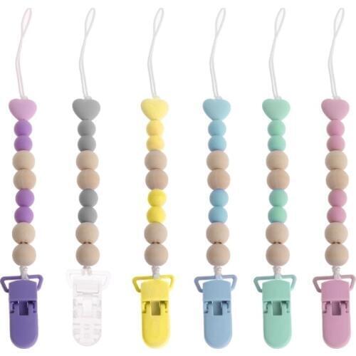 1 Pc Wooden Bead Dummy Clip Holder Pacifier Clips Soother Chains Baby Teething Toy Hot Cute