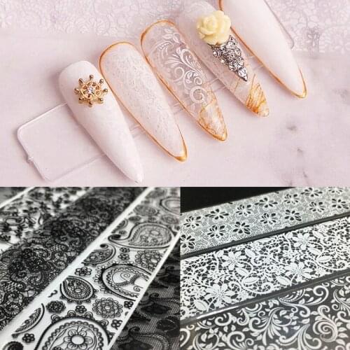 10 Sheets Lace Nail Foils White Transfer Paper Black Nail Art Stickers Decals Rose Manicure Set Vine Winter Nails Decoration