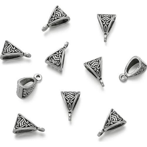 100pcs 15x10x7mm Triangle Antique Silver Tibetan Style Hangers Bail Beads Connectors Links with 2mm Hole for Jewelry Making