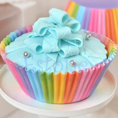 100Pcs/Pack Colorful Rainbow Paper Cake Cupcake Liners Baking Muffin Cup Case Party