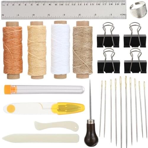 25pcs Durable Leather Craft Bookbinding Kit Paper Creaser Wax Thread Needle Binder Clips Handmade DIY Tool Set