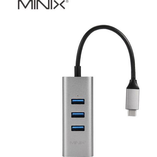 MINIX NEO C-UE Aluminium USB-C to 3-Port USB 3.0 and Gigabit Ethernet Adapter Universal Compatibility Windows, Mac and Chrome OS