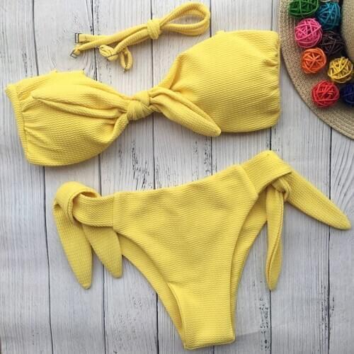 ZTVitality Bikini 2020 New Arrival 6 Colours Solid Bow-knot Bikinis Strapless Low Waist Bandage Sexy Swimsuit Swimwear Women S-L