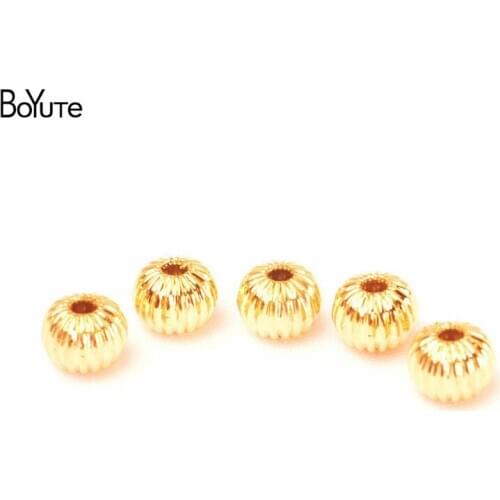 BoYuTe (10 Pieces/Lot) Color-preserving Real Gold Plating 6MM Pumpkin Beads Factory Direct Sale Diy Beads Jewelry Making