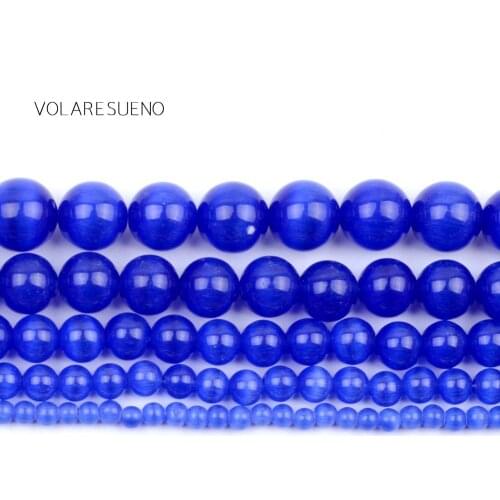 Blue Cat Eye Opal Stone Natural Round Loose Beads 15” Strand Pick 4-12mm Spacer Beads For Necklace Accessory Jewelry Making