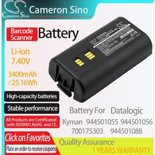 CameronSino Battery for Datalogic Kyman 944501055 fits Datalogic 700175303 944501088 Barcode Scanner battery 3400mAh/25.16Wh
