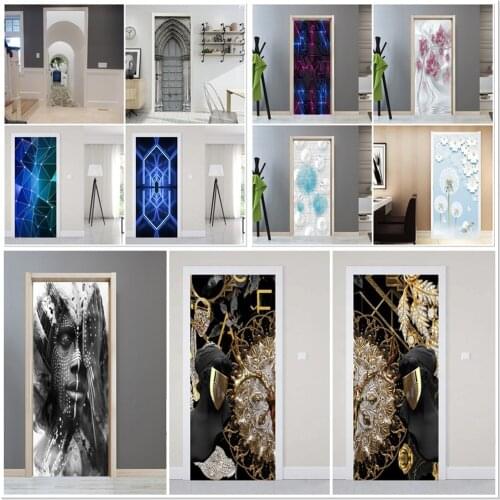 Black Sculpture Woman Art Painted Door Sticker DIY Self-adhesive Wallpaper For Bedroom Wardrobe Living Room Corridor Decor Mural