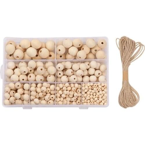 660 Pcs 8 Sizes Wooden Beads for Crafts, with 10M Jute Twine, Unfinished Wood Beads for Jewelry Making, DIY Crafting