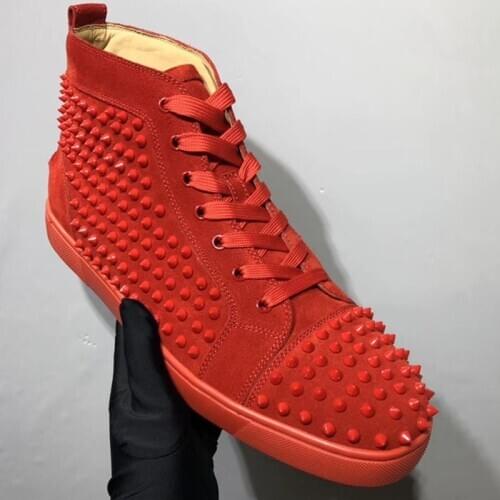 Red Full Rivet Decor High Top Luxury Brand Men Casual Shoes Red Bottom Fashion Low High Top Trainers High Top Sneakers 2021 New