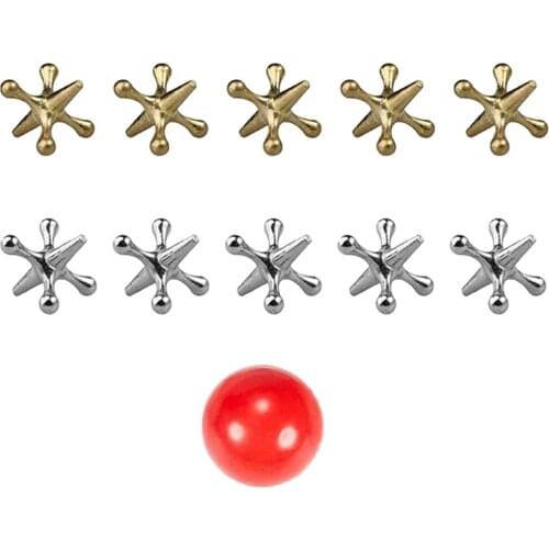 2xJacks Game Metal Crosses Ball Knucklebones Fivestones Classic Board Game