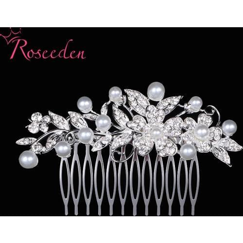 Simulated Pearl rhinestone Bridal Wedding Hair comb floral bridal hair comb vintage crystal hairpins clips barrette RE811