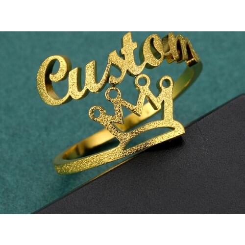 Custom Ring Gold Stainless Steel Name Rings for Women Personalized Nameplate Frosted Crown Rings Jewelry Wholesale Drop Shipping