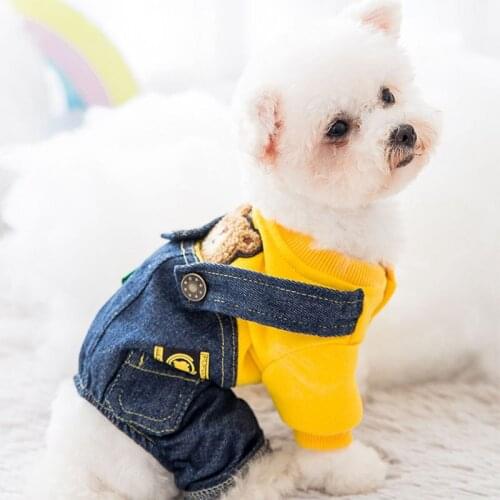 Pet Costume Dog Denim Suspenders Dogs Four Legged Thickened Warm Jumpsuits Bichon Frise Jumpsuit