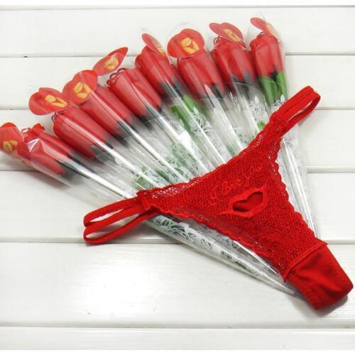 Red rose flower g string femme tangas women sexy thong lace panties woman panty womens underwear birthday valentines day gift