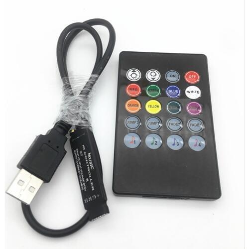5V Music IR Controller 20 Keys 6A 3*2A Black Voice Sound Sensor Remote Practical Home Party For usb 5050 3528 RGB 5V LED Strip