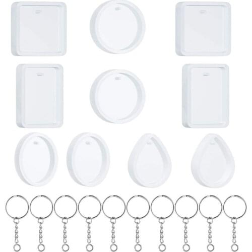 N0HE 20Pcs/Set DIY Keychain Pendant Casting Silicone Mould Kit with Keyrings Art Crafts Making Tools Crystal Epoxy Resin Mold