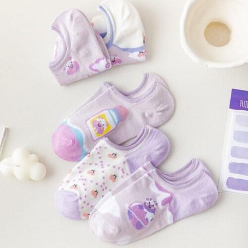 Purple Japanese Cute Cartoon Cow Shallow Mouth Boat Socks Tide Spring And Summer Thin Fashion Comfortable Invisible Socks Women