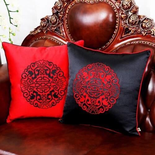 NEW Chinese Blending solid color embroidery handmade classic luxury cushion Red black 1pairs 2PCS