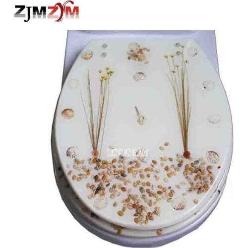 New Resin Toilet Cover Slow Down Thickening U/V/O Universal Dried Flower Shells Toilet Seat Cover With Stainless Steel Fittings