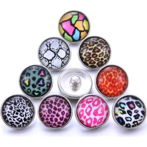 New 10pcs/lot Mixed Leopard 18mm Glass Snap Buttons Jewelry Faceted Glass Snap Fit Snap Earrings Bracelet Jewelry
