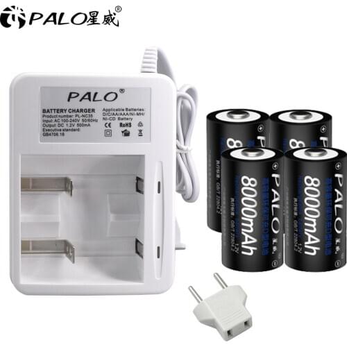 PALO Rechargeable Battery Charger Smart LED Lights Display Quick Charger For AA AAA C D Size Batteries 1.2V Ni-MH Ni-CD Bateria