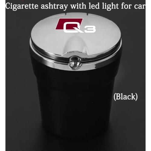 Car Ashtray With Blue LED Light Metal Liner Car LOGO styling Accessorie for Audi Q3 F3 2012 2019 Car Accessories