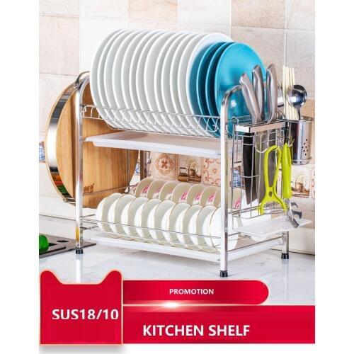 Plate Rack Drain Rack Kitchen Setting Shelf hang Dinnerware storage box Drain Tray #304 stainless steel Dish Rack
