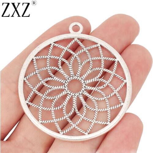 ZXZ 5pcs Tibetan Silver Large Dream Catcher Flower Circle Charms Pendants Double Sided for Necklace Jewelry Making 49x49mm