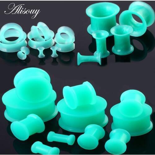 Alisouy 1Pair Flexible Silicone Green Ear Plugs and Tunnels Ear Gauge Plug Tunnel Body Jewelry Piercing Stretcher Expanders