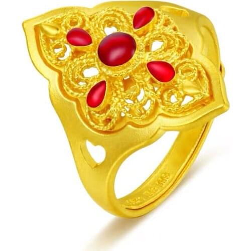 Luxury Filigree Enamel Rings Yellow Gold Filled Vintage Bohemia Womens Ring Engagement Promise Jewelry