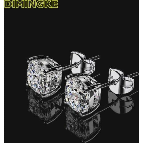 DIMINGKE 6*6 Super Flash High Carbon Diamond Earrings 100% S925 Sterling Silver Jewelry Wedding Party Birthday Woman Gift