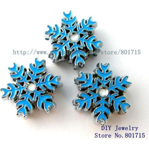 Blue snowflake as gift wholesales price 50pcs 8mm slide charms DIY charms Internal Dia.8mm fit 8mm band zinc alloy