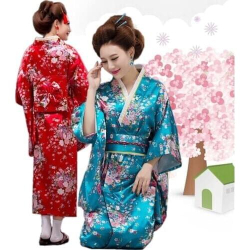 Vintage Japanese Geisha Kimono Yukata Haori Costume Retro Women Dress Obi
