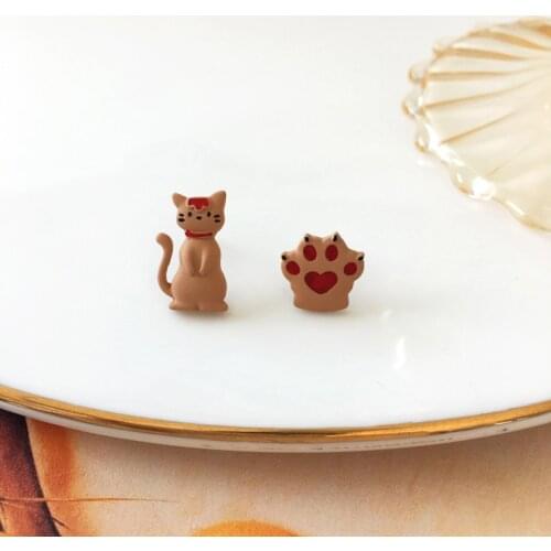 Girls Funny Asymmetric Korean Clip on Earrings Little Cat Cartoon Kids Earrings