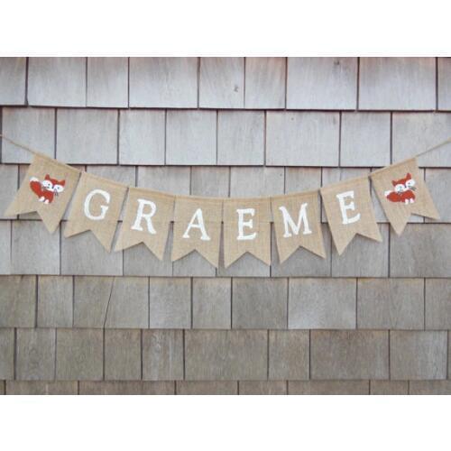 Custom name Stag Deer Antlers bear fox woodland Baby shower birthday burlap Banners nursery room Buntings garlands