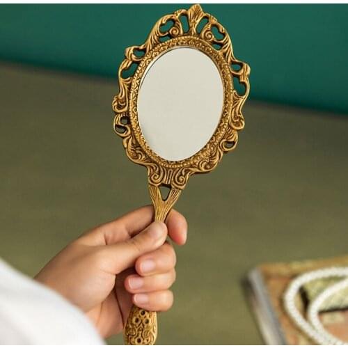 Makeup Mirror Resurrection Convenient Handle Circular Household Decoration Photography Props Mirrors зеркало INS Style European