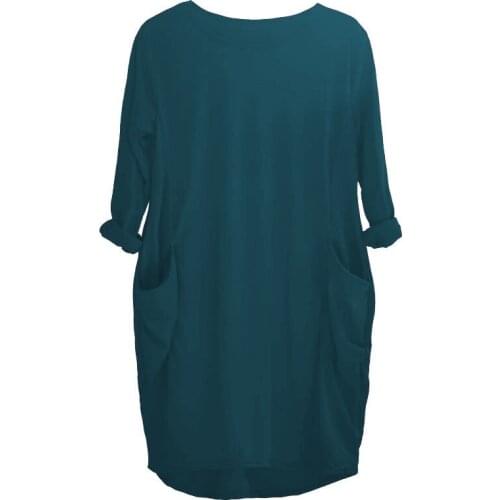 Woman Dress Party Spandex Casual Loose Pocket Long Sleeve Comfortable Pure Color