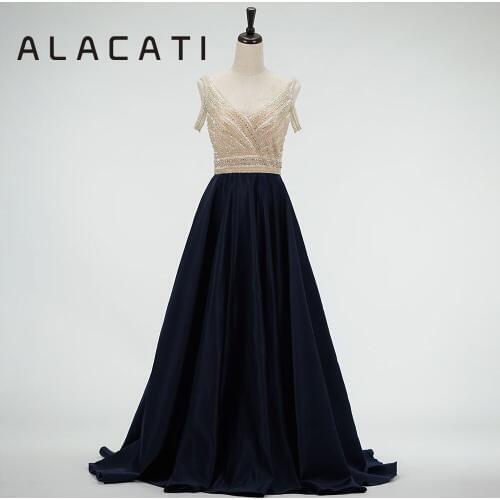 2019 new heavy manualSexy V-neck sleeveless beaded crystal evening dress