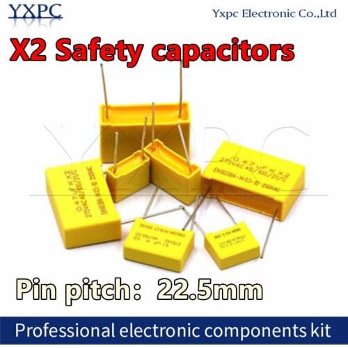 10pcs/lot X2 Safety capacitors 22.5mm 275VAC 275V 0.33uf 0.56uf 0.82uf 1.2uf 0.47uf 0.68uf 0.22uf 1.5uf 1uf Polypropylene film